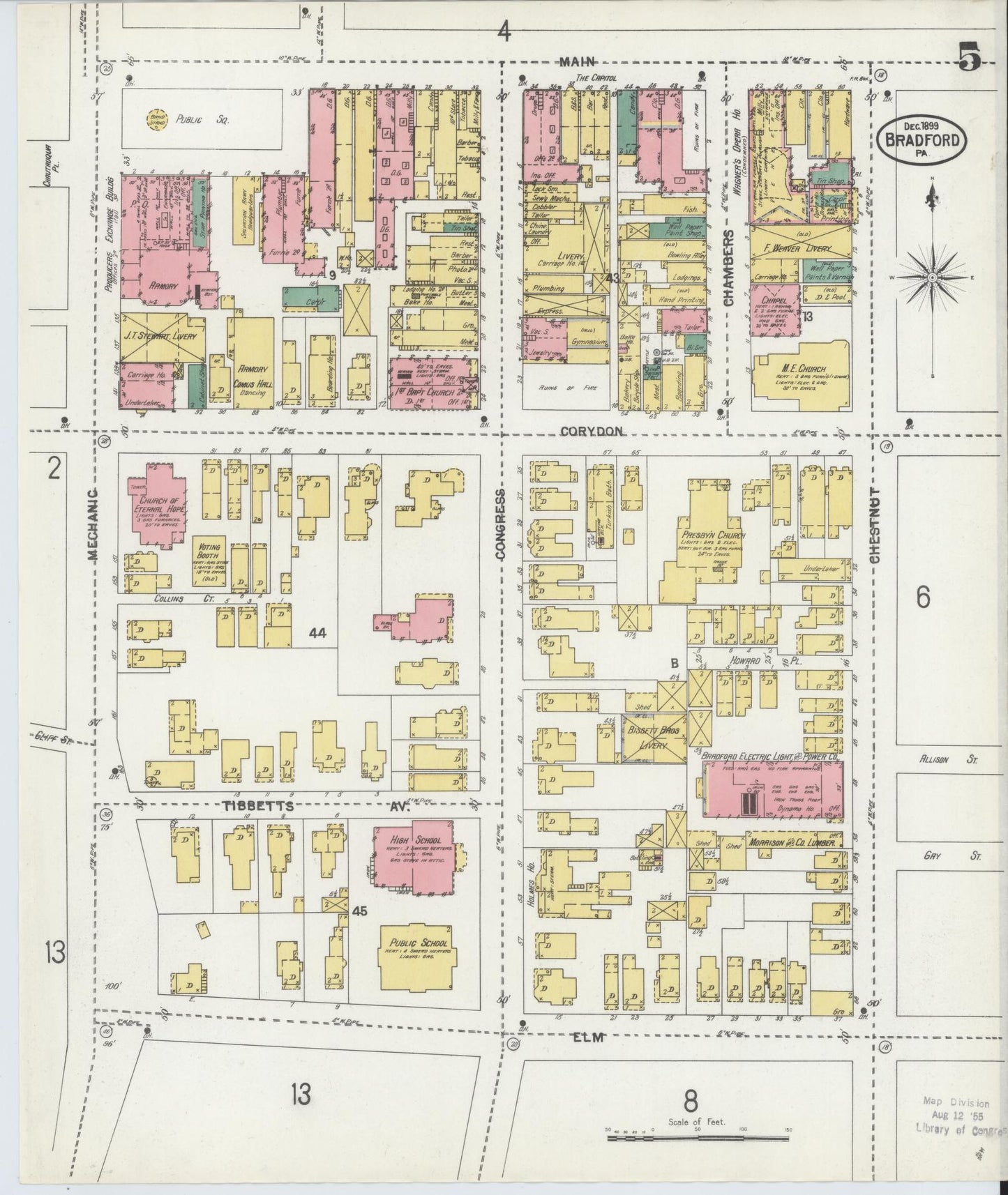 Sanborn Fire Insurance Map from Bradford, McKean County, Pennsylvania (1899), Sheet #0005 - Historic Sanborn Fire Insurance Map Print, vintage old map wall art, antique decor, genealogy gift, Pennsylvania Pennsylvania map