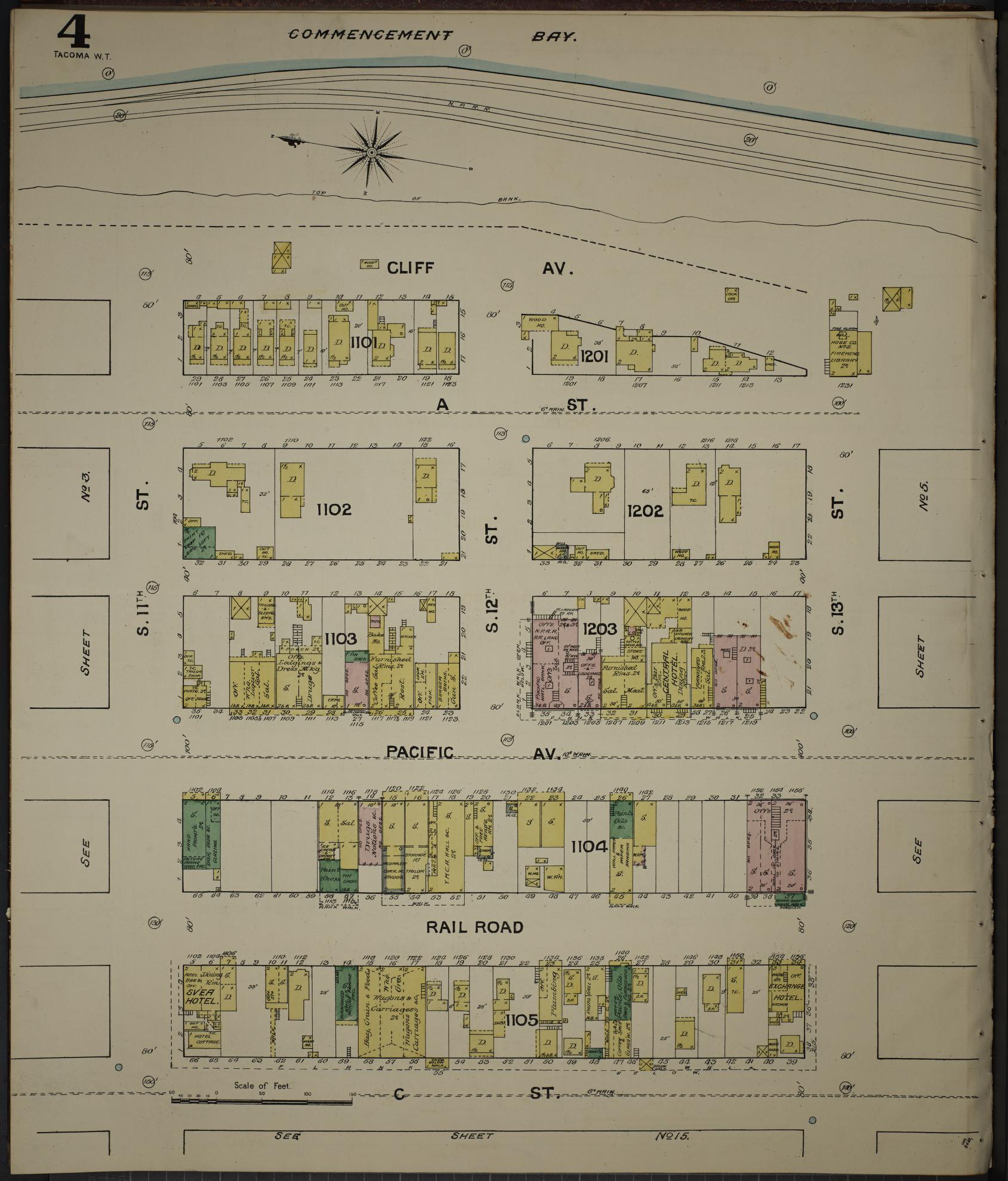 Sanborn Fire Insurance Map from Tacoma, Pierce County, Washington (1888), Sheet #0004 - Complete Map Set gallery image, historic Sanborn map, vintage wall art, Washington Washington