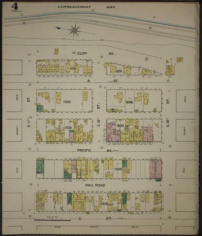 Sanborn Fire Insurance Map from Tacoma, Pierce County, Washington (1888), Sheet #0004 - Complete Map Set gallery image, historic Sanborn map, vintage wall art, Washington Washington