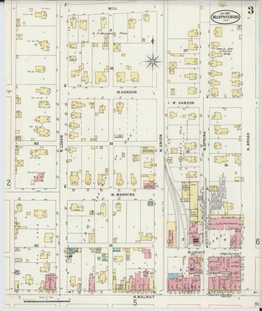 Sanborn Fire Insurance Map from Murphysboro, Jackson County, Illinois (1897), Sheet #0003 - Historic Sanborn Fire Insurance Map Print, vintage old map wall art, antique decor, genealogy gift, Illinois Illinois map