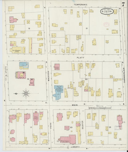 Sanborn Fire Insurance Map from Albion, Orleans County, New York (1894), Sheet #0007 - Complete Map Set gallery image, historic Sanborn map, vintage wall art, New York New York