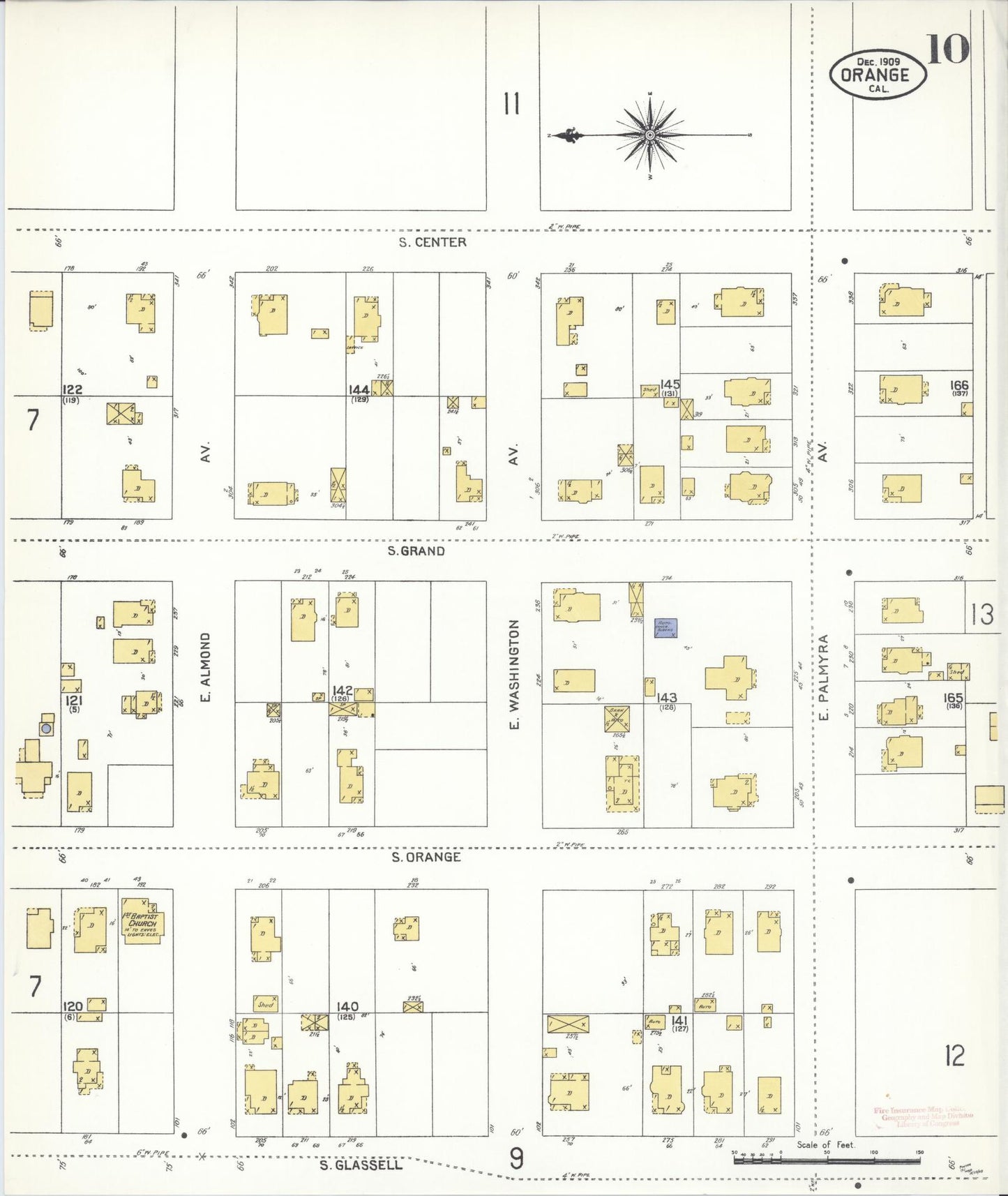 Sanborn Fire Insurance Map from Orange, Orange County, California (1909), Sheet #0010 - Complete Map Set gallery image, historic Sanborn map, vintage wall art, California California