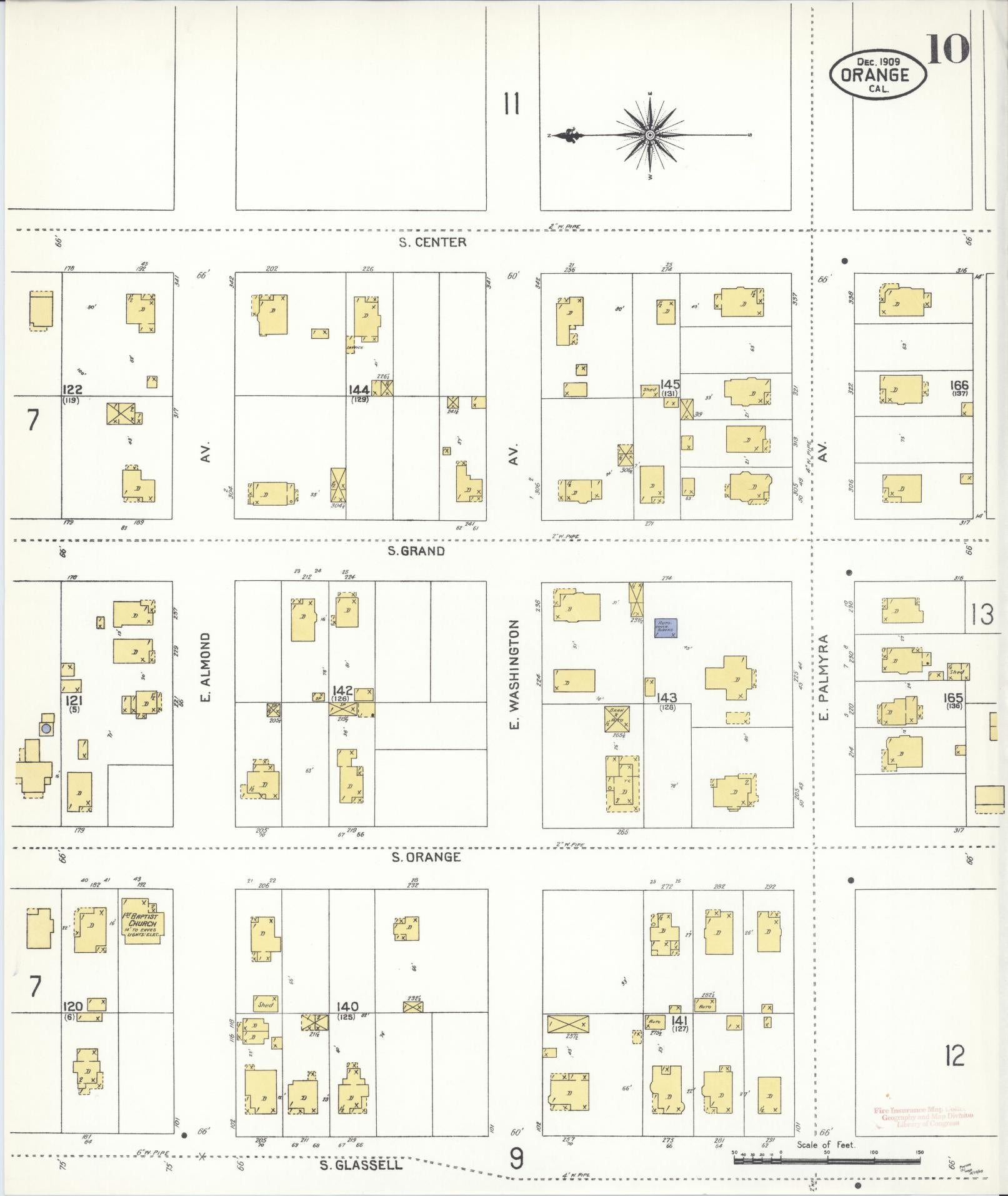 Sanborn Fire Insurance Map from Orange, Orange County, California (1909), Sheet #0010 - Complete Map Set gallery image, historic Sanborn map, vintage wall art, California California