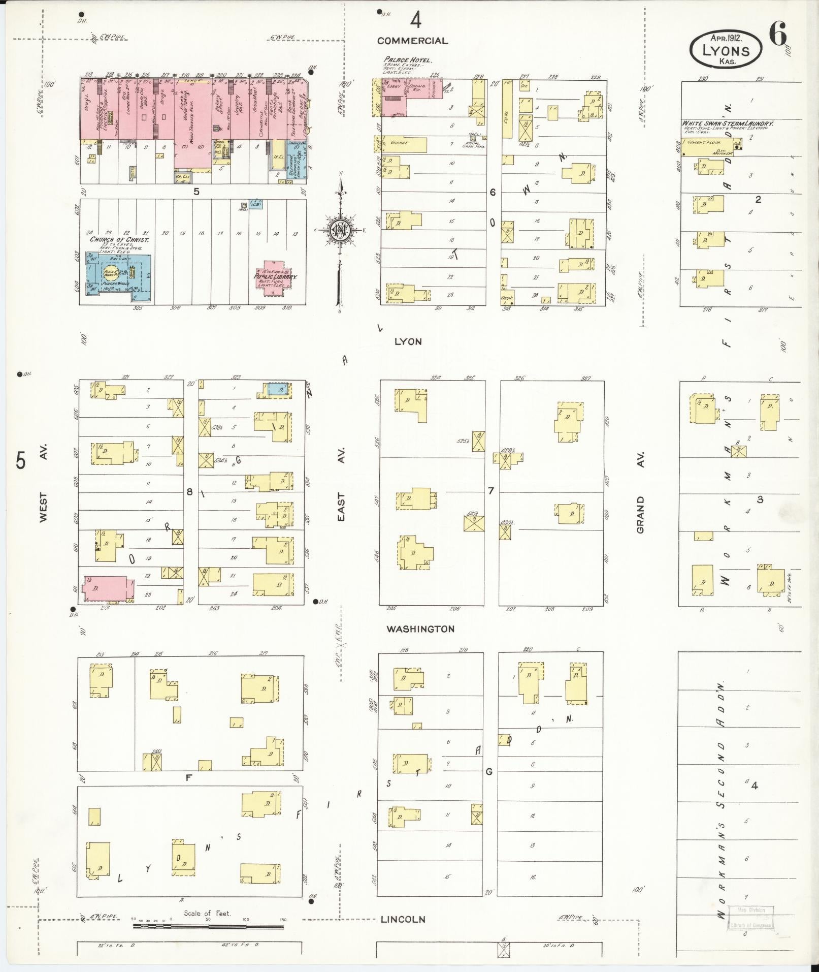 Sanborn Fire Insurance Map from Lyons, Rice County, Kansas (1912), Sheet #0006 - Complete Map Set gallery image, historic Sanborn map, vintage wall art, Kansas Kansas