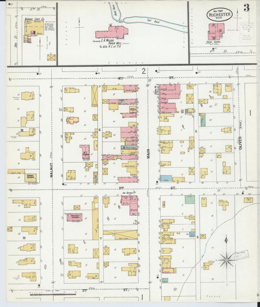Sanborn Fire Insurance Map from Rochester, Oakland County, Michigan (1900), Sheet #0003 - Historic Sanborn Fire Insurance Map Print, vintage old map wall art, antique decor, genealogy gift, Michigan Michigan map