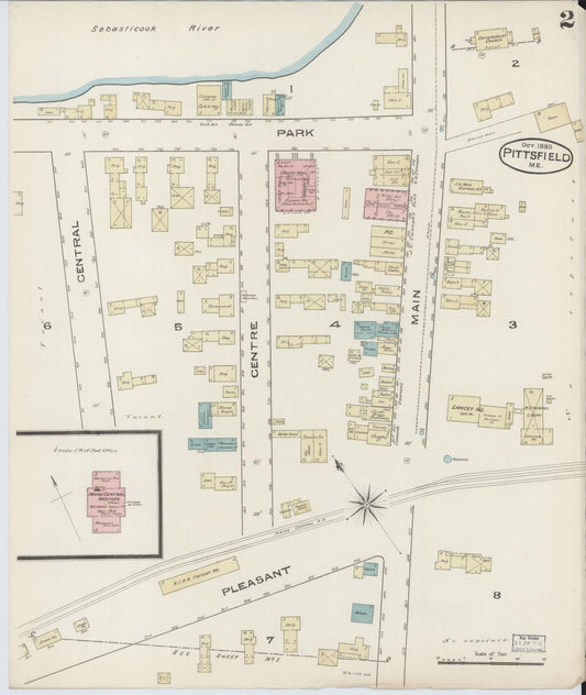 Sanborn Fire Insurance Map from Pittsfield, Somerset County, Maine (1885), Sheet #0002 - Historic Sanborn Fire Insurance Map Print, vintage old map wall art, antique decor, genealogy gift, Maine Maine map