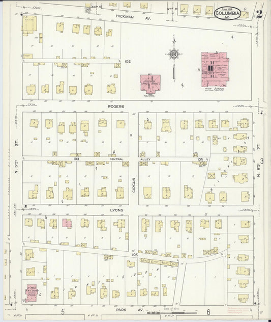 Sanborn Fire Insurance Map from Columbia, Boone County, Missouri (1914), Sheet #0002 - Historic Sanborn Fire Insurance Map Print, vintage old map wall art, antique decor, genealogy gift, Missouri Missouri map