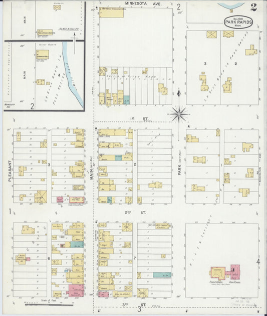 Sanborn Fire Insurance Map from Park Rapids, Hubbard County, Minnesota (1900), Sheet #0002 - Historic Sanborn Fire Insurance Map Print, vintage old map wall art, antique decor, genealogy gift, Minnesota Minnesota map