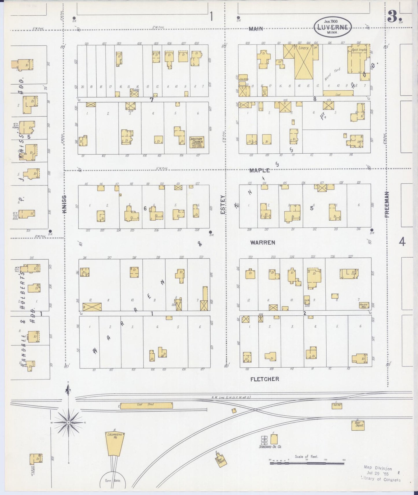 Sanborn Fire Insurance Map from Luverne, Rock County, Minnesota (1900), Sheet #0003 - Historic Sanborn Fire Insurance Map Print, vintage old map wall art, antique decor, genealogy gift, Minnesota Minnesota map