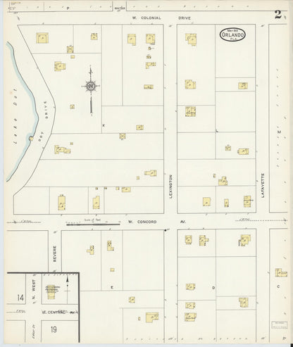 Sanborn Fire Insurance Map from Orlando, Orange County, Florida (1913), Sheet #0002 - Complete Map Set gallery image, historic Sanborn map, vintage wall art, Florida Florida