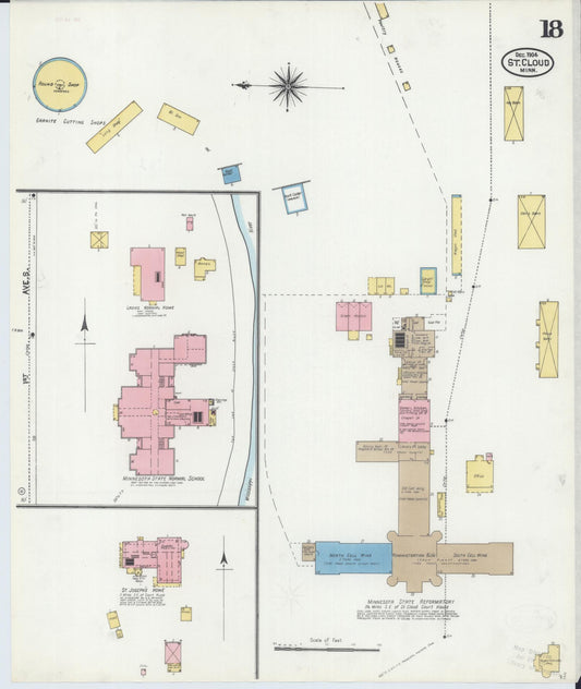Sanborn Fire Insurance Map from Saint Cloud, Stearns, Benton, and Sherburne Counties, Minnesota (1904), Sheet #0018 - Historic Sanborn Fire Insurance Map Print, vintage old map wall art, antique decor, genealogy gift, Minnesota Minnesota map