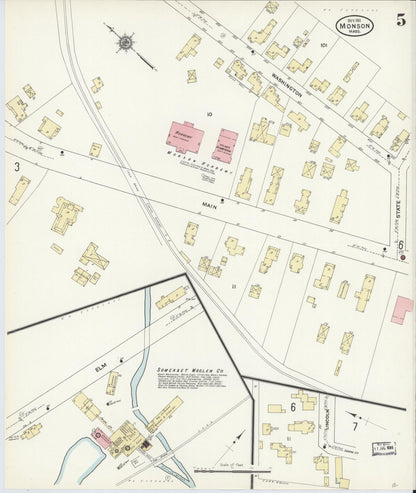 Sanborn Fire Insurance Map from Monson, Hampden County, Massachusetts (1911), Sheet #0005 - Historic Sanborn Fire Insurance Map Print, vintage old map wall art, antique decor, genealogy gift, Massachusetts Massachusetts map
