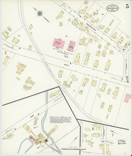 Sanborn Fire Insurance Map from Monson, Hampden County, Massachusetts (1911), Sheet #0005 - Historic Sanborn Fire Insurance Map Print, vintage old map wall art, antique decor, genealogy gift, Massachusetts Massachusetts map