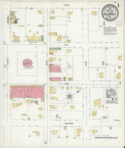 Sanborn Fire Insurance Map from Caldwell, Burleson County, Texas (1906), Sheet #0001 - Historic Sanborn Fire Insurance Map Print, vintage old map wall art, antique decor, genealogy gift, Texas Texas map