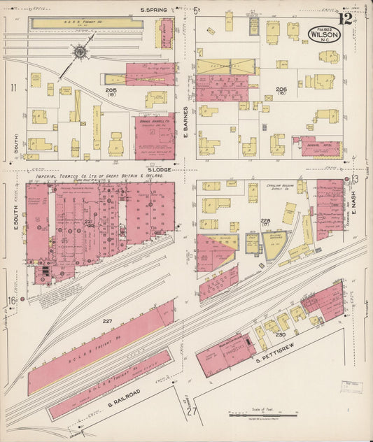 Sanborn Fire Insurance Map from Wilson, Wilson County, North Carolina (1922), Sheet #0012 - Historic Sanborn Fire Insurance Map Print, vintage old map wall art, antique decor, genealogy gift, North Carolina North Carolina map