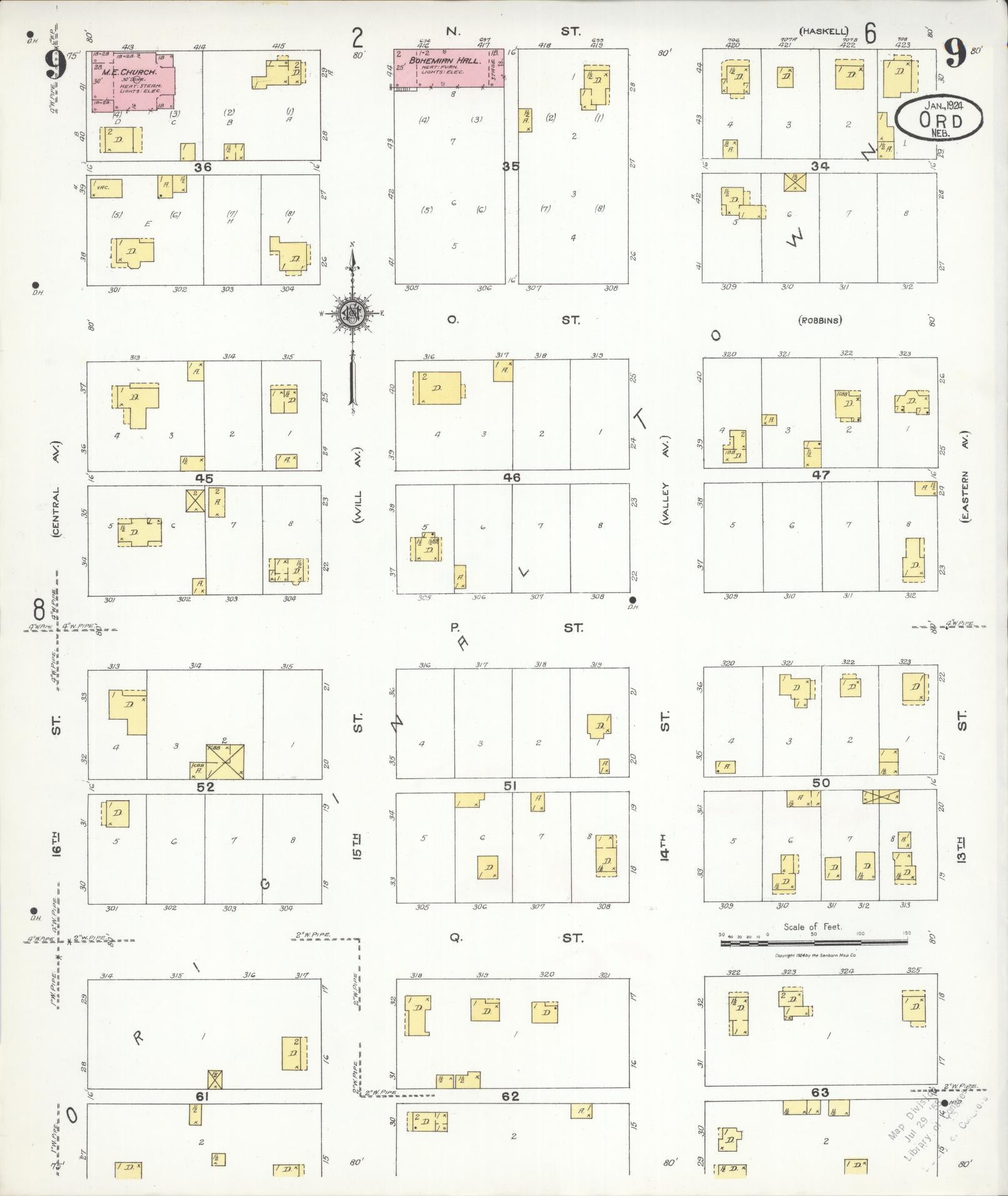 Sanborn Fire Insurance Map from Ord, Valley County, Nebraska (1924), Sheet #0009 - Historic Sanborn Fire Insurance Map Print, vintage old map wall art, antique decor, genealogy gift, Nebraska Nebraska map