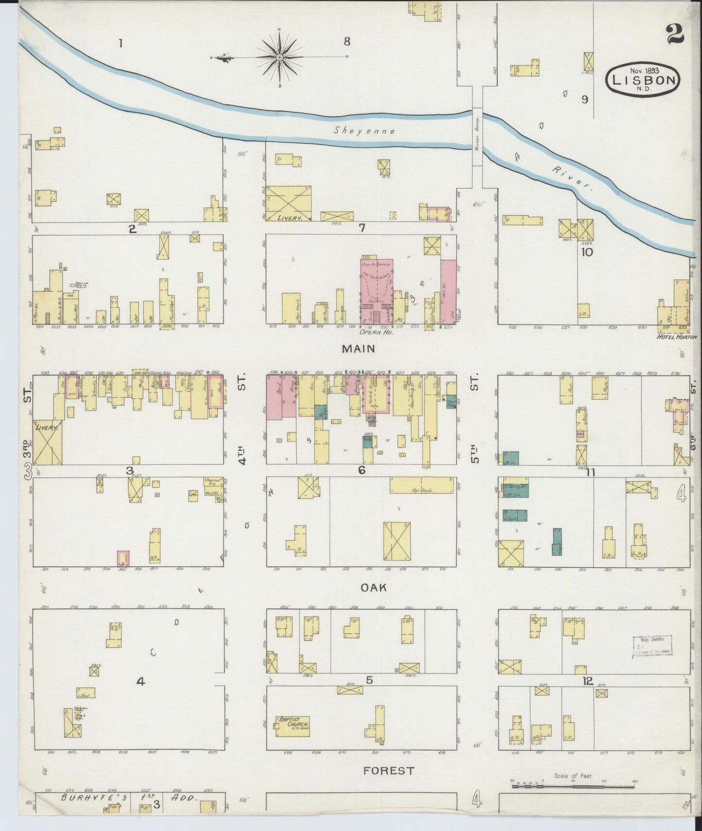 Sanborn Fire Insurance Map from Lisbon, Ransom County, North Dakota (1893), Sheet #0002 - Complete Map Set gallery image, historic Sanborn map, vintage wall art, North Dakota North Dakota