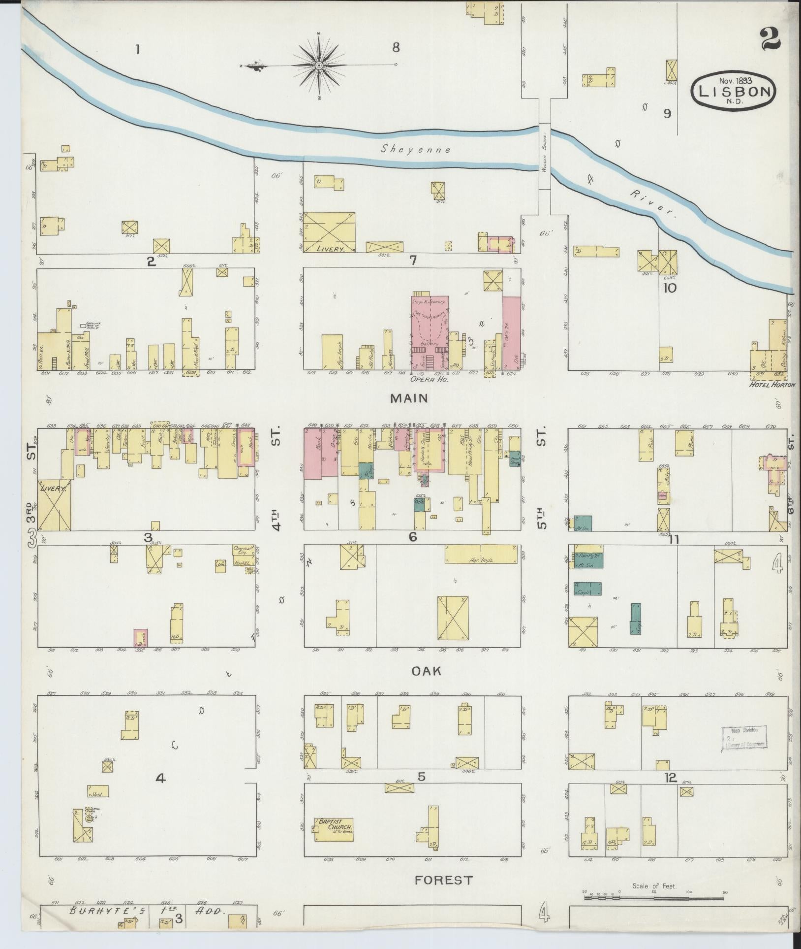 Sanborn Fire Insurance Map from Lisbon, Ransom County, North Dakota (1893), Sheet #0002 - Complete Map Set gallery image, historic Sanborn map, vintage wall art, North Dakota North Dakota