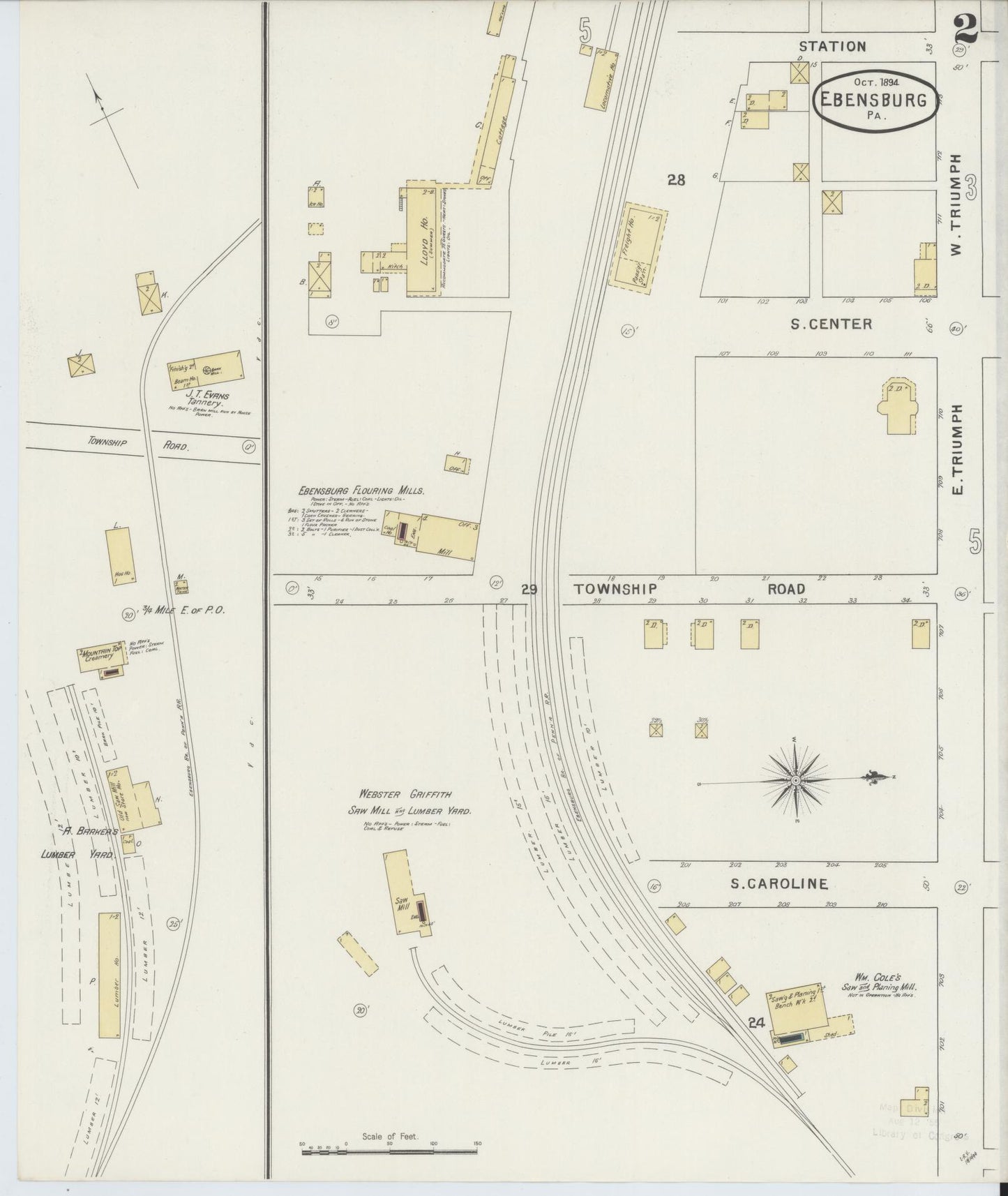 Sanborn Fire Insurance Map from Ebensburg, Cambria County, Pennsylvania (1894), Sheet #0002 - Historic Sanborn Fire Insurance Map Print, vintage old map wall art, antique decor, genealogy gift, Pennsylvania Pennsylvania map