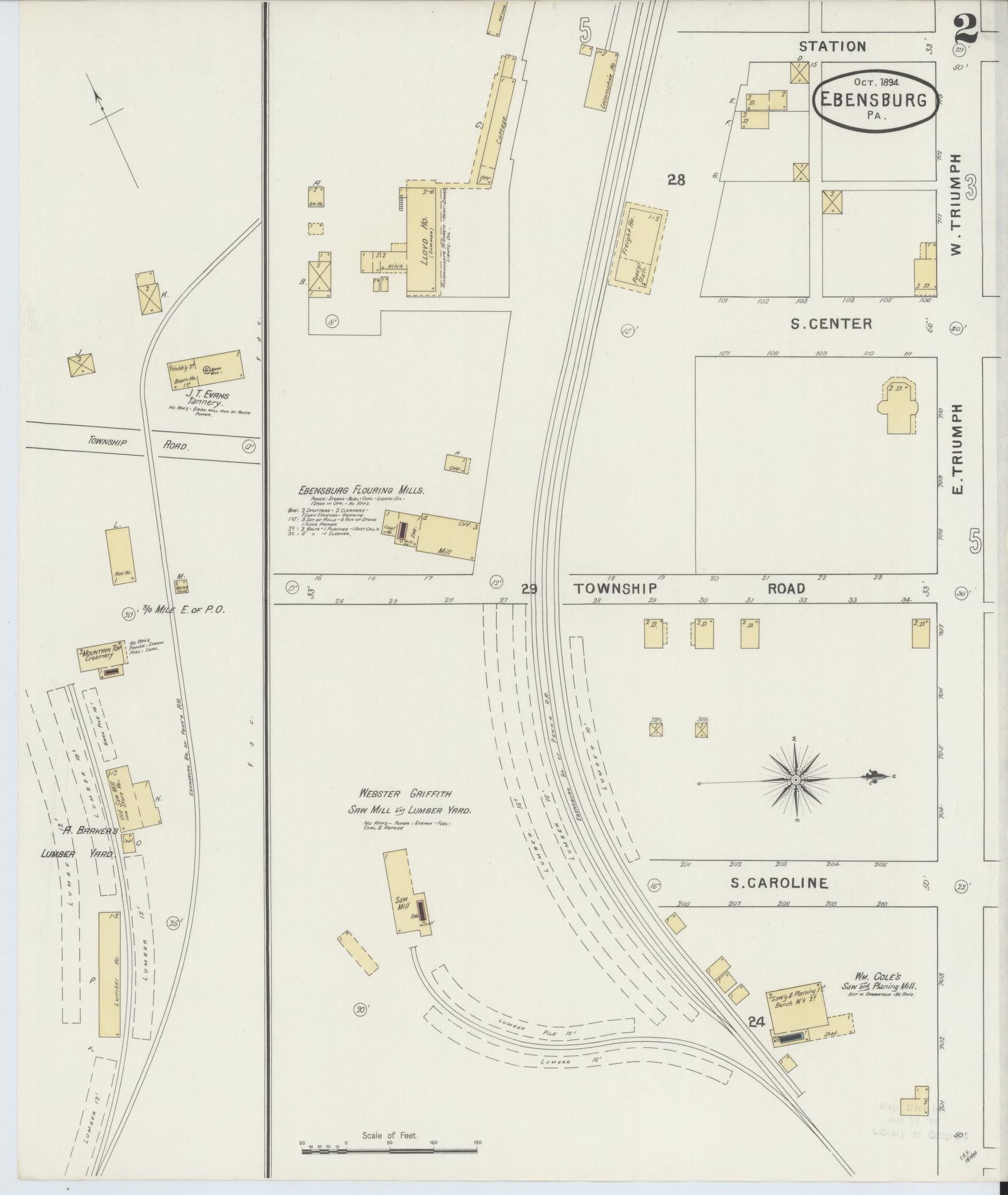 Sanborn Fire Insurance Map from Ebensburg, Cambria County, Pennsylvania (1894), Sheet #0002 - Historic Sanborn Fire Insurance Map Print, vintage old map wall art, antique decor, genealogy gift, Pennsylvania Pennsylvania map