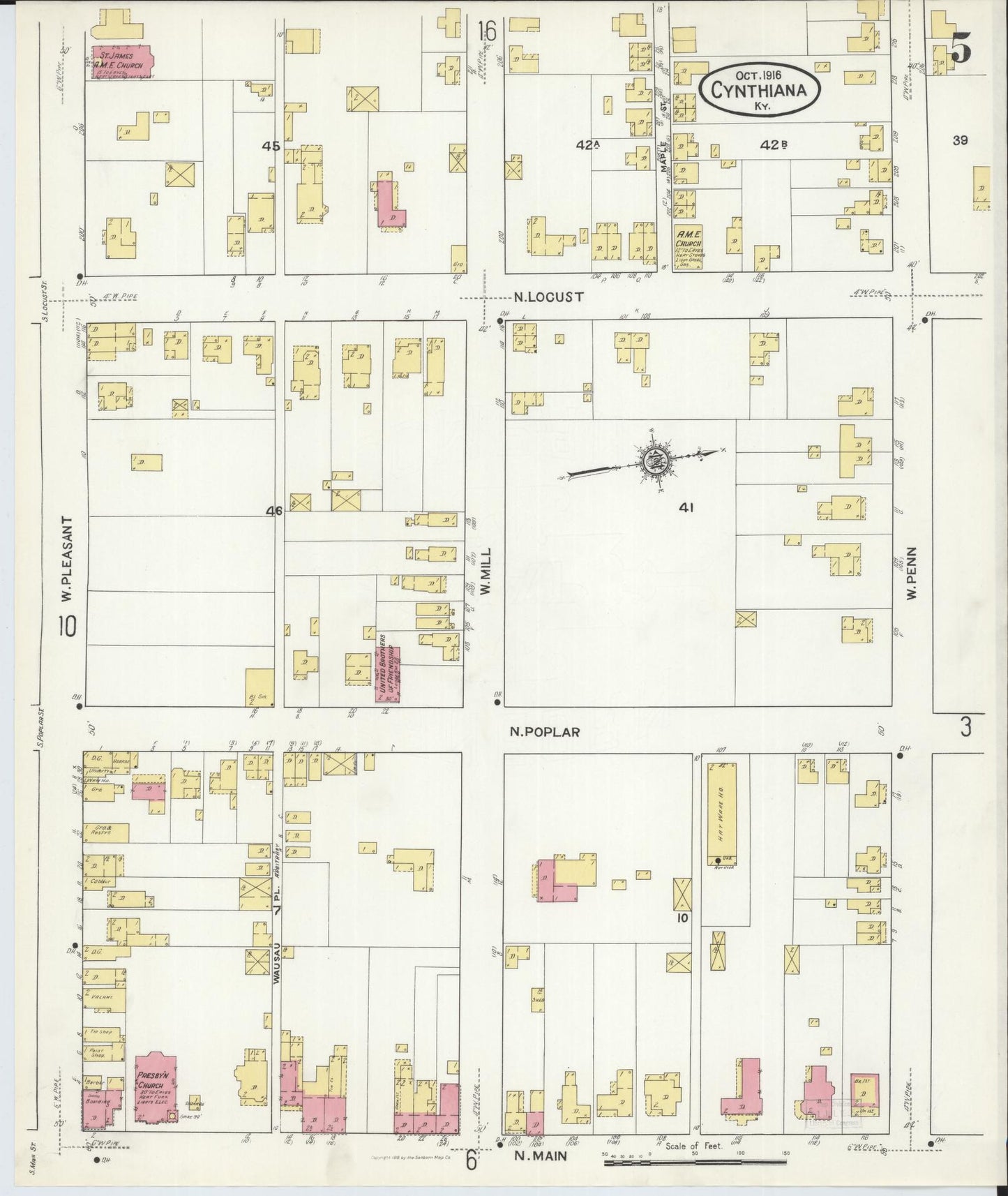 Sanborn Fire Insurance Map from Cynthiana, Harrison County, Kentucky (1916), Sheet #0005 - Historic Sanborn Fire Insurance Map Print, vintage old map wall art, antique decor, genealogy gift, Kentucky Kentucky map