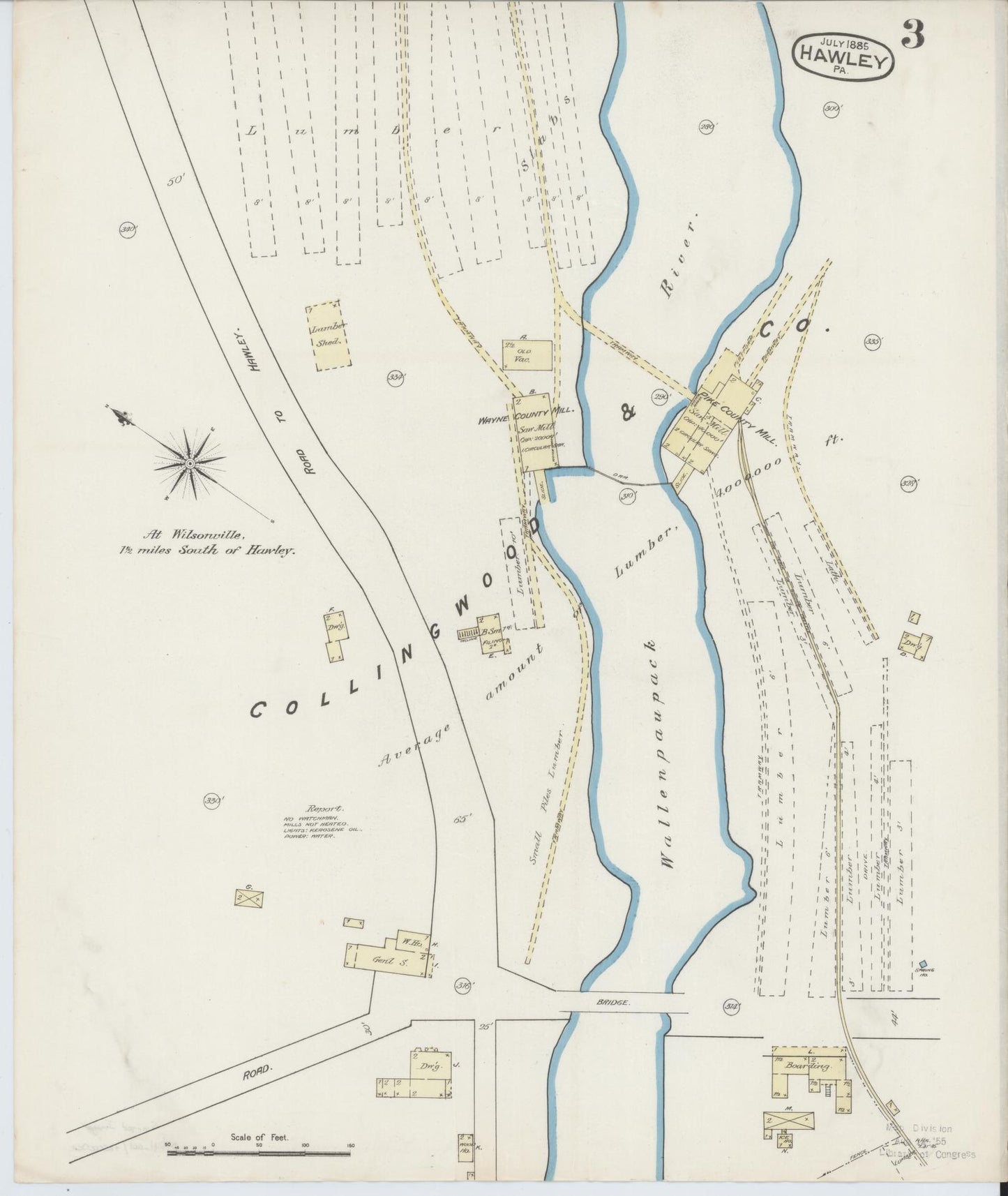 Sanborn Fire Insurance Map from Hawley, Wayne County, Pennsylvania (1885), Sheet #0003 - Complete Map Set gallery image, historic Sanborn map, vintage wall art, Pennsylvania Pennsylvania
