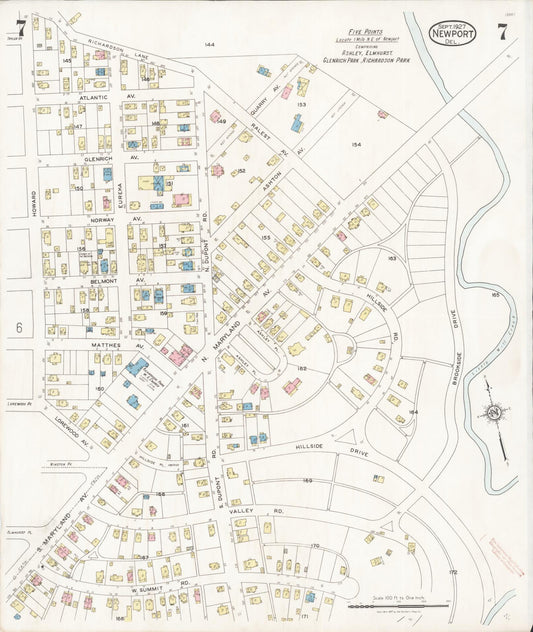 Sanborn Fire Insurance Map from Newport, New Castle County, Delaware (1927), Sheet #0007 - Historic Sanborn Fire Insurance Map Print, vintage old map wall art, antique decor, genealogy gift, Delaware Delaware map