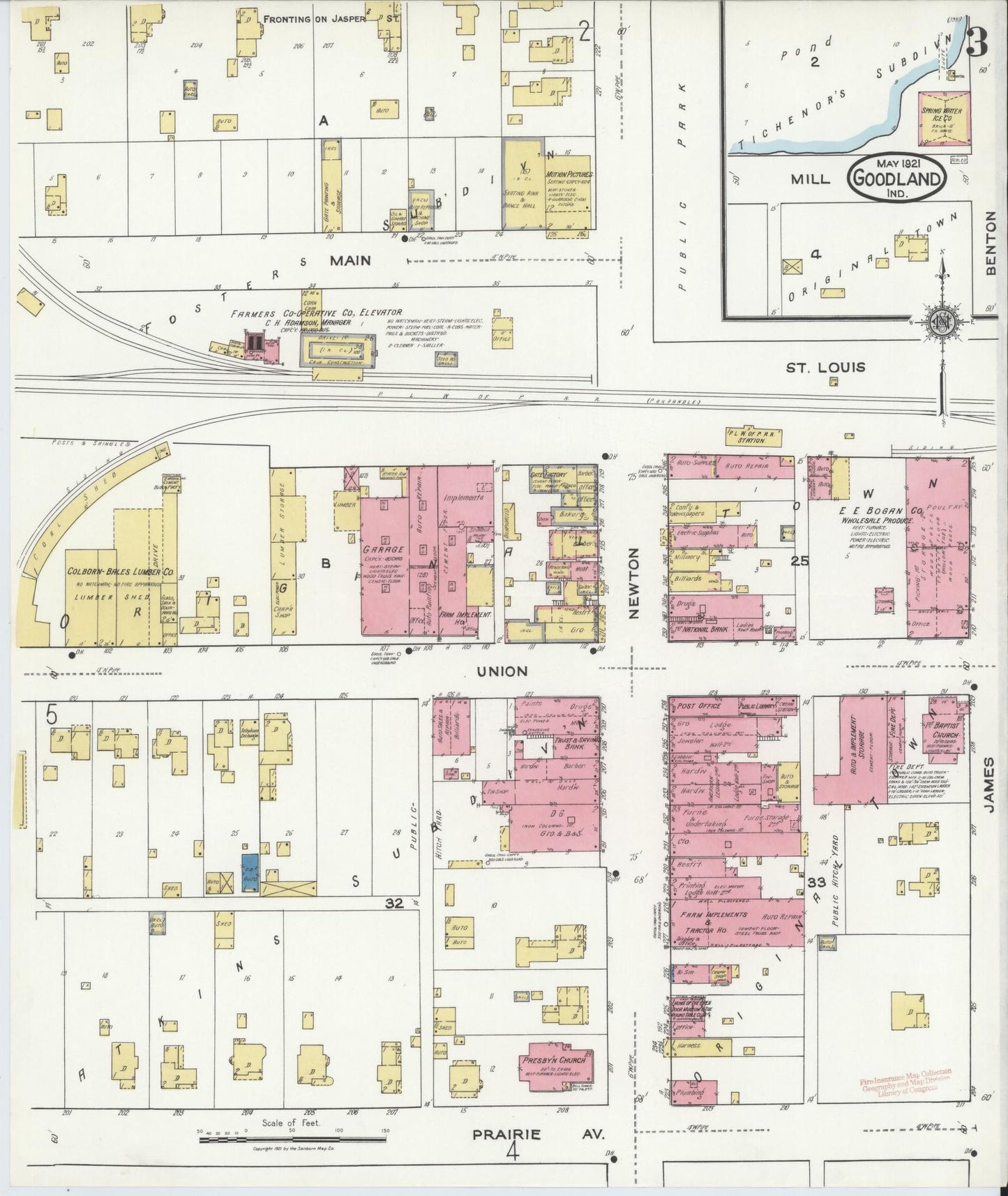Sanborn Fire Insurance Map from Goodland, Newton County, Indiana (1921), Sheet #0003 - Complete Map Set gallery image, historic Sanborn map, vintage wall art, Indiana Indiana