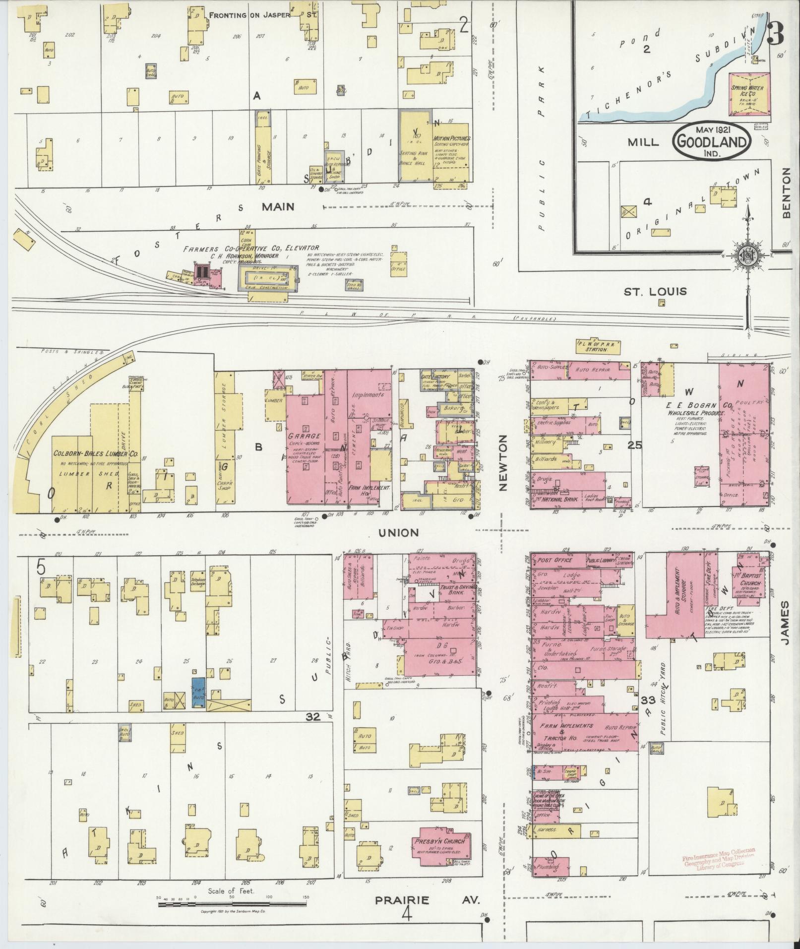 Sanborn Fire Insurance Map from Goodland, Newton County, Indiana (1921), Sheet #0003 - Complete Map Set gallery image, historic Sanborn map, vintage wall art, Indiana Indiana