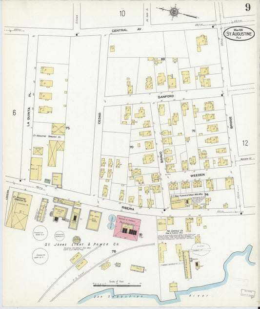 Sanborn Fire Insurance Map from Saint Augustine, Saint John's County, Florida (1910), Sheet #0009 - Historic Sanborn Fire Insurance Map Print, vintage old map wall art, antique decor, genealogy gift, Florida Florida map