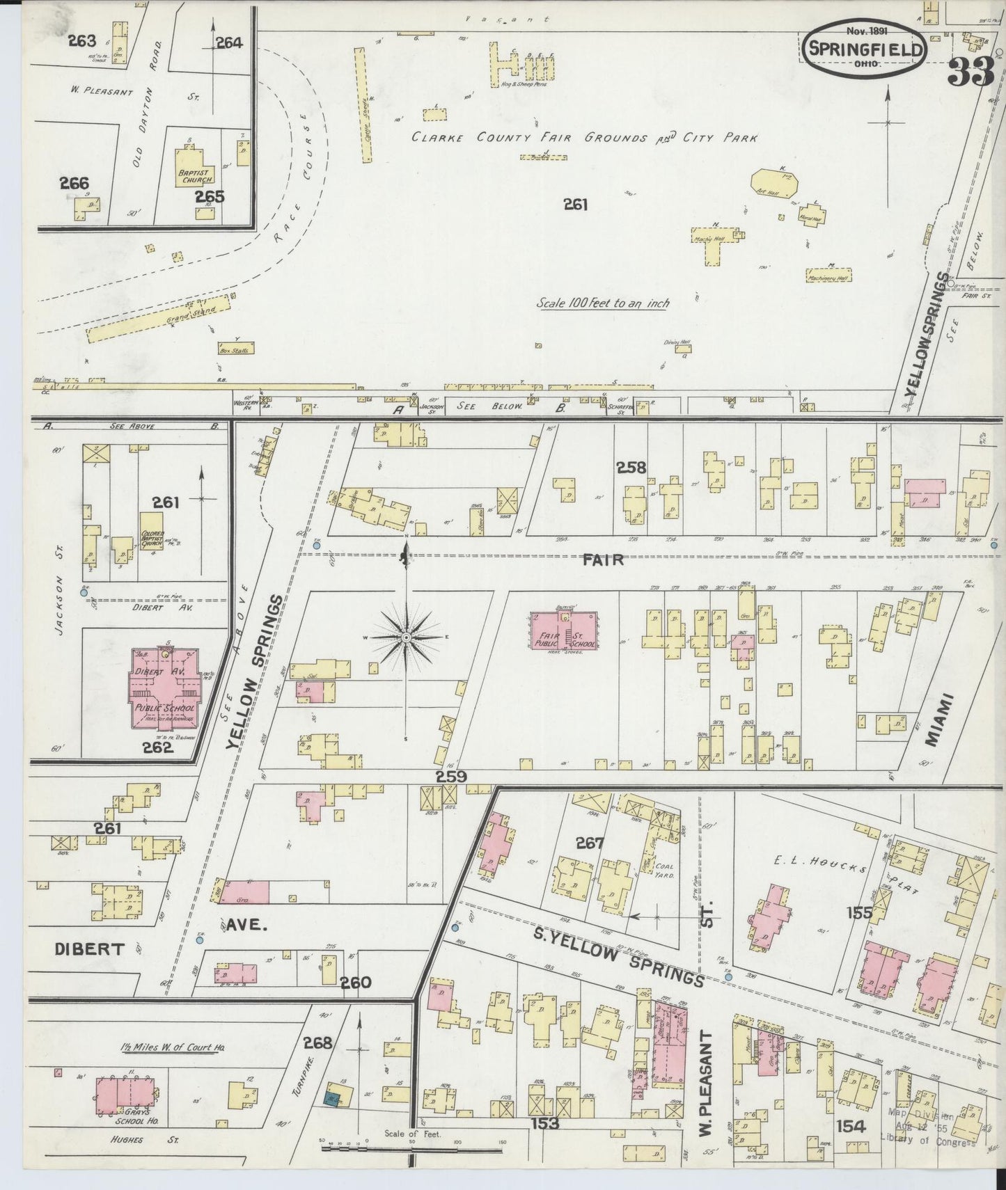 Sanborn Fire Insurance Map from Springfield, Clark County, Ohio (1891), Sheet #0033 - Historic Sanborn Fire Insurance Map Print, vintage old map wall art, antique decor, genealogy gift, Ohio Ohio map