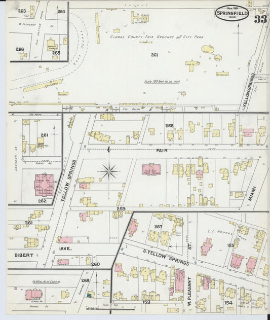 Sanborn Fire Insurance Map from Springfield, Clark County, Ohio (1891), Sheet #0033 - Historic Sanborn Fire Insurance Map Print, vintage old map wall art, antique decor, genealogy gift, Ohio Ohio map