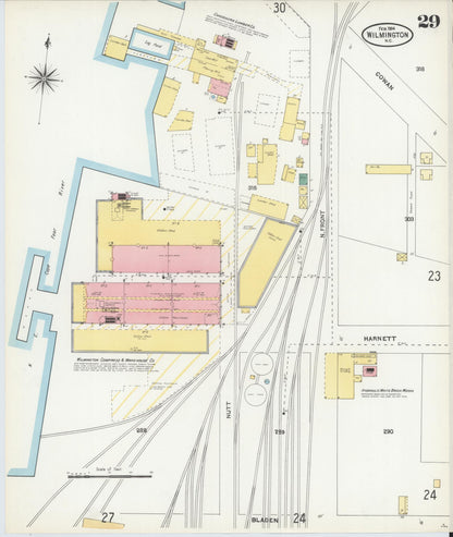 Sanborn Fire Insurance Map from Wilmington, New Hanover County, North Carolina (1904), Sheet #0029 - Historic Sanborn Fire Insurance Map Print, vintage old map wall art, antique decor, genealogy gift, North Carolina North Carolina map