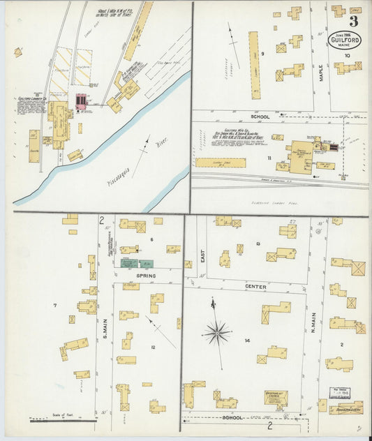 Sanborn Fire Insurance Map from Guilford, Piscataquis County, Maine (1906), Sheet #0003 - Historic Sanborn Fire Insurance Map Print, vintage old map wall art, antique decor, genealogy gift, Maine Maine map