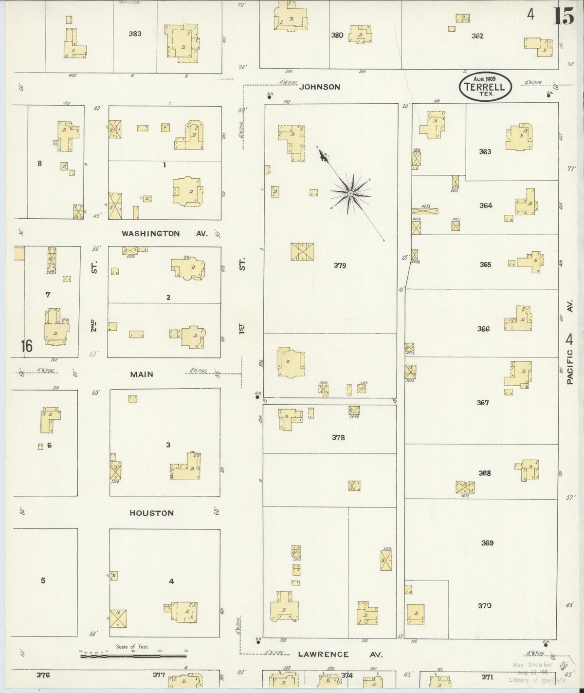 Sanborn Fire Insurance Map from Terrell, Kaufman County, Texas (1909), Sheet #0015 - Complete Map Set gallery image, historic Sanborn map, vintage wall art, Texas Texas