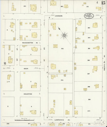 Sanborn Fire Insurance Map from Terrell, Kaufman County, Texas (1909), Sheet #0015 - Complete Map Set gallery image, historic Sanborn map, vintage wall art, Texas Texas