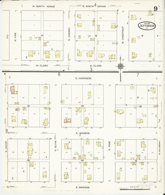Sanborn Fire Insurance Map from Jefferson, Greene County, Iowa (1915), Sheet #0009 - Historic Sanborn Fire Insurance Map Print, vintage old map wall art