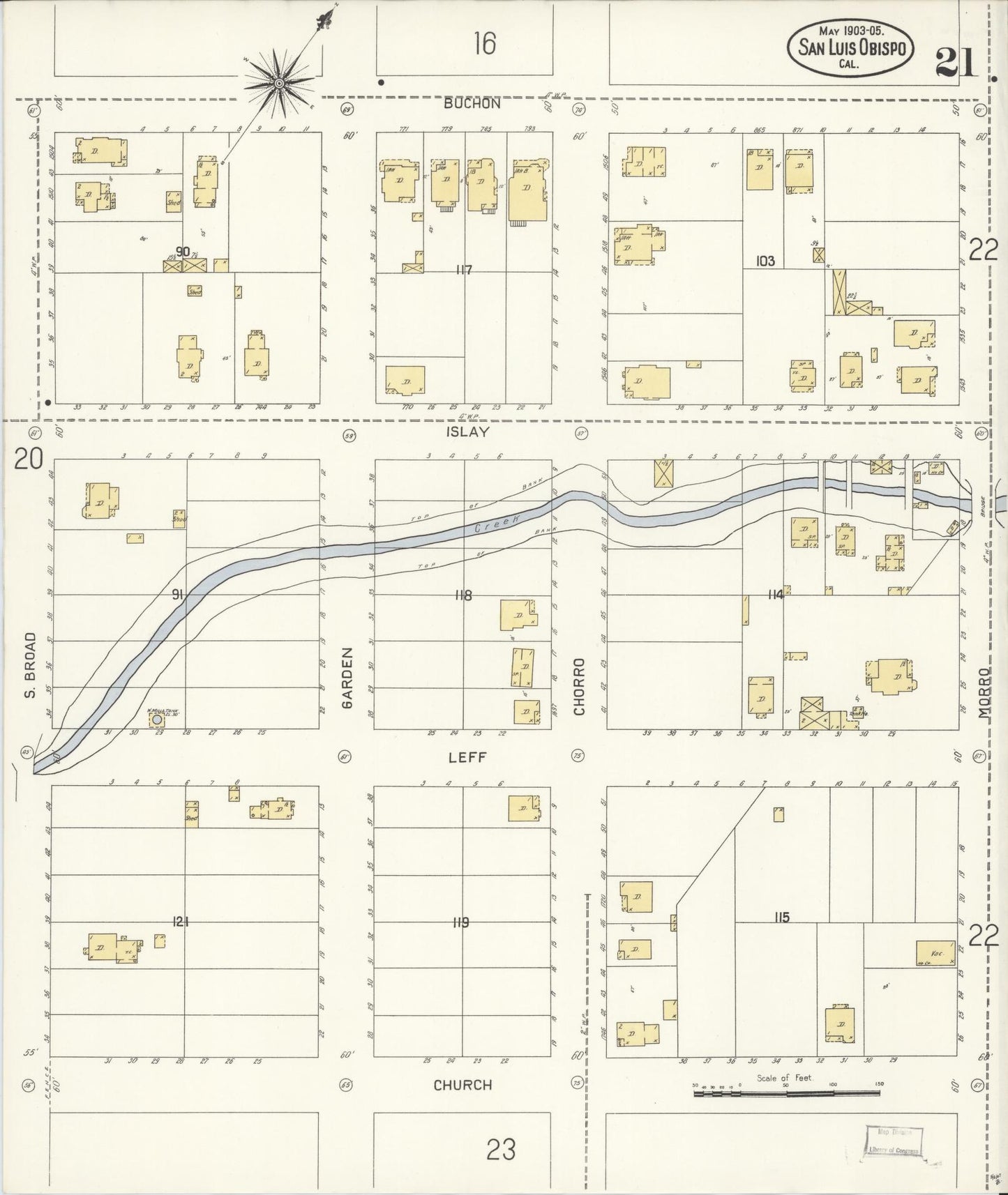 Sanborn Fire Insurance Map from San Luis Obispo, San Luis Obispo County, California (1905), Sheet #0021 - Complete Map Set gallery image, historic Sanborn map, vintage wall art, California California