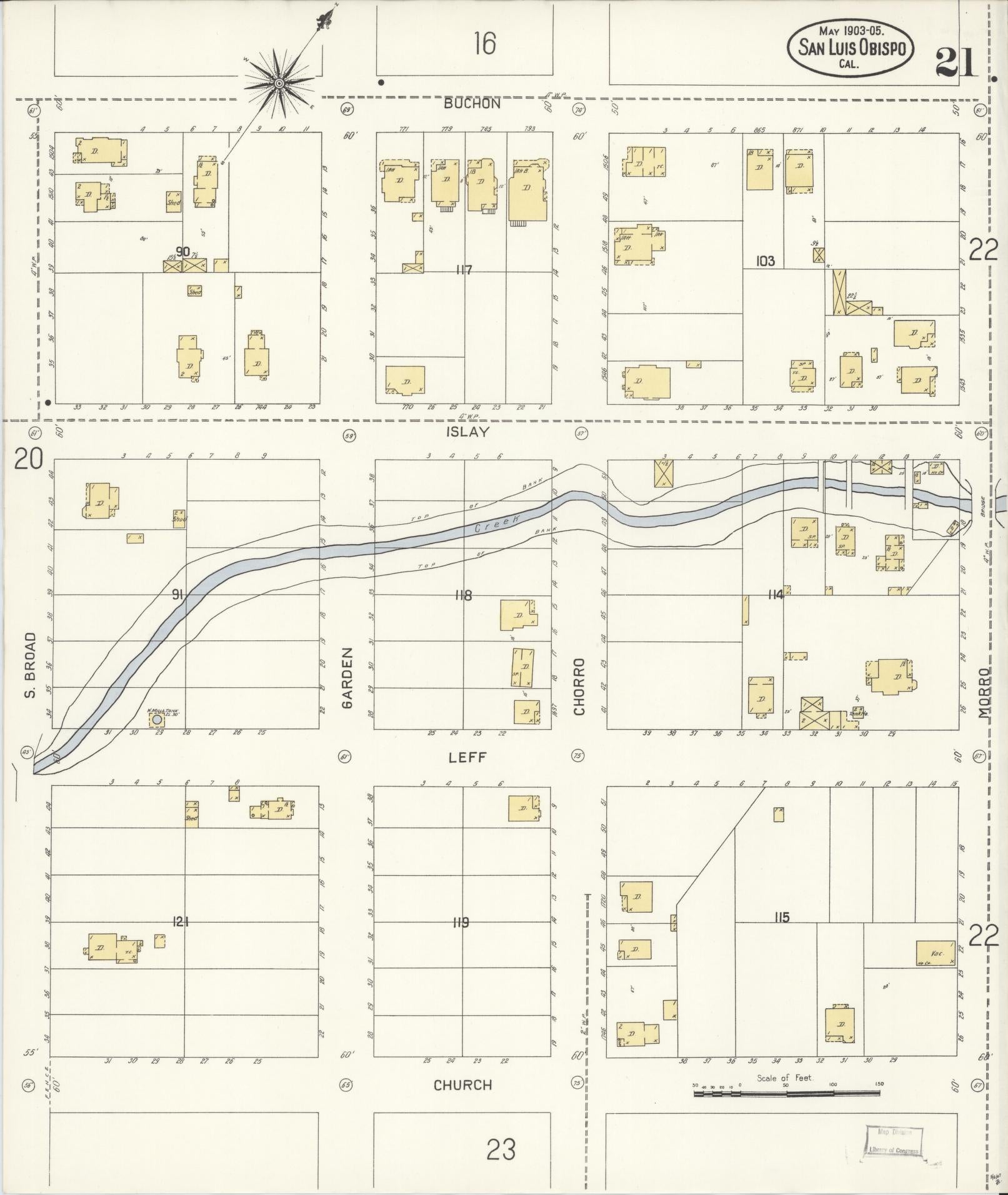 Sanborn Fire Insurance Map from San Luis Obispo, San Luis Obispo County, California (1905), Sheet #0021 - Complete Map Set gallery image, historic Sanborn map, vintage wall art, California California