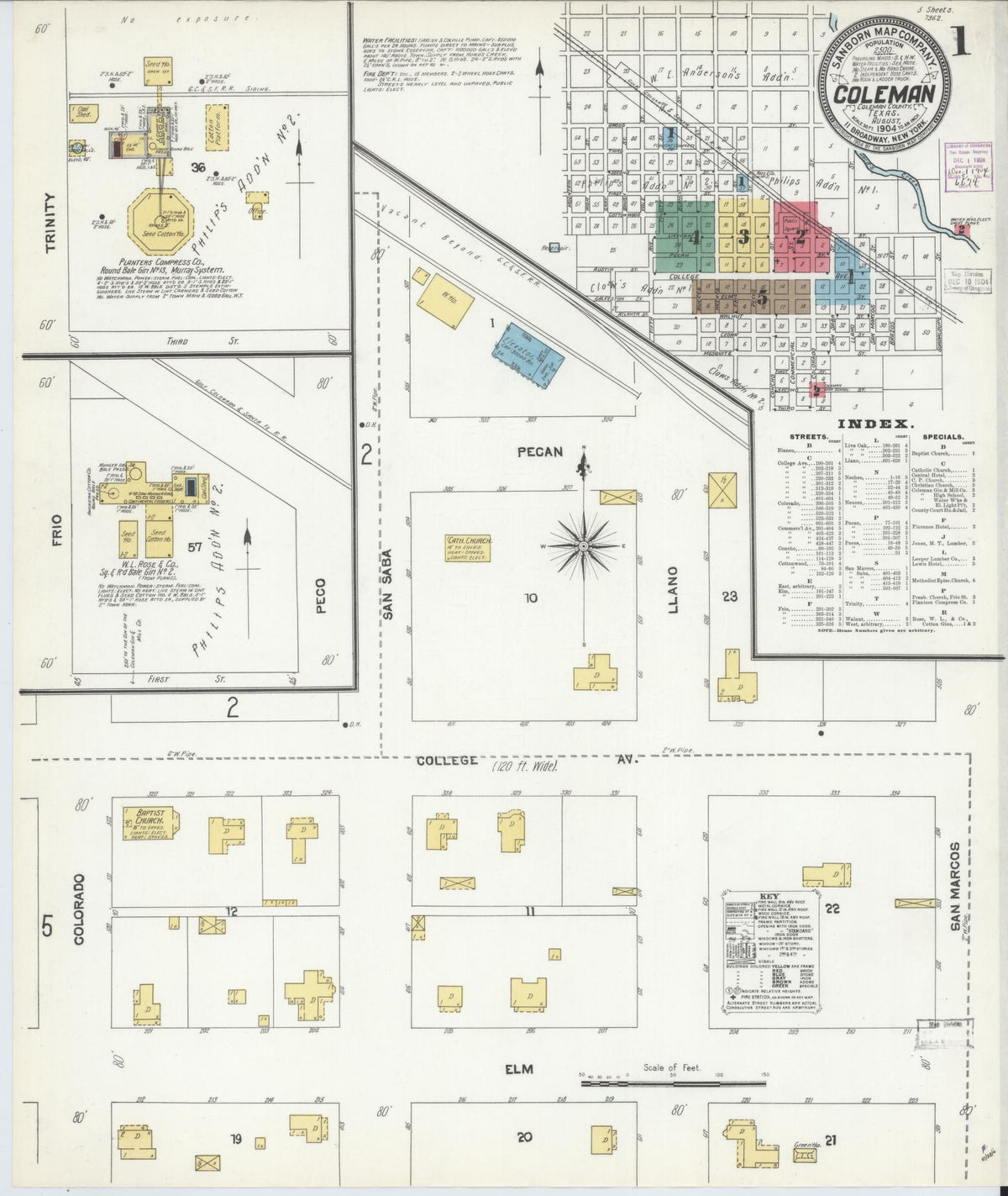 Sanborn Fire Insurance Map from Coleman, Coleman County, Texas (1904), Sheet #0001 - Historic Sanborn Fire Insurance Map Print, vintage old map wall art, antique decor, genealogy gift, Texas Texas map