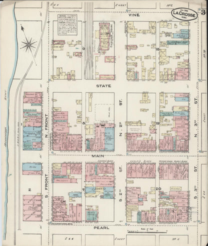 Sanborn Fire Insurance Map from La Crosse, La Crosse County, Wisconsin (1884), Sheet #0003 - Complete Map Set gallery image, historic Sanborn map, vintage wall art, Wisconsin Wisconsin