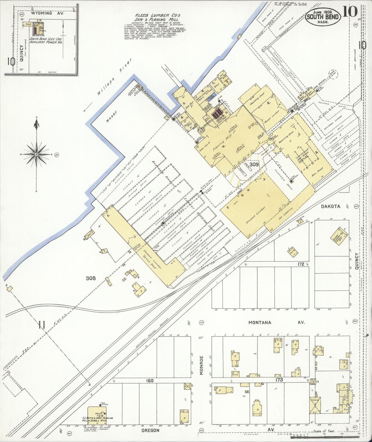 Sanborn Fire Insurance Map from South Bend, Pacific County, Washington (1909), Sheet #0010 - Historic Sanborn Fire Insurance Map Print, vintage old map wall art, antique decor, genealogy gift, Washington Washington map