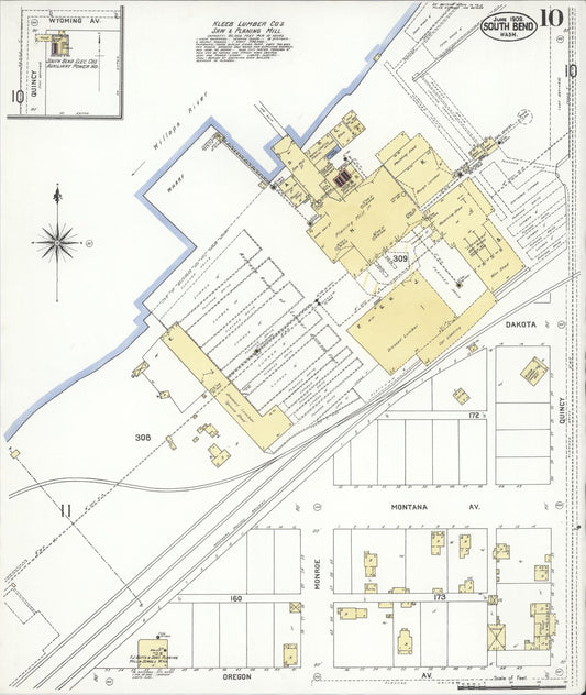 Sanborn Fire Insurance Map from South Bend, Pacific County, Washington (1909), Sheet #0010 - Historic Sanborn Fire Insurance Map Print, vintage old map wall art, antique decor, genealogy gift, Washington Washington map
