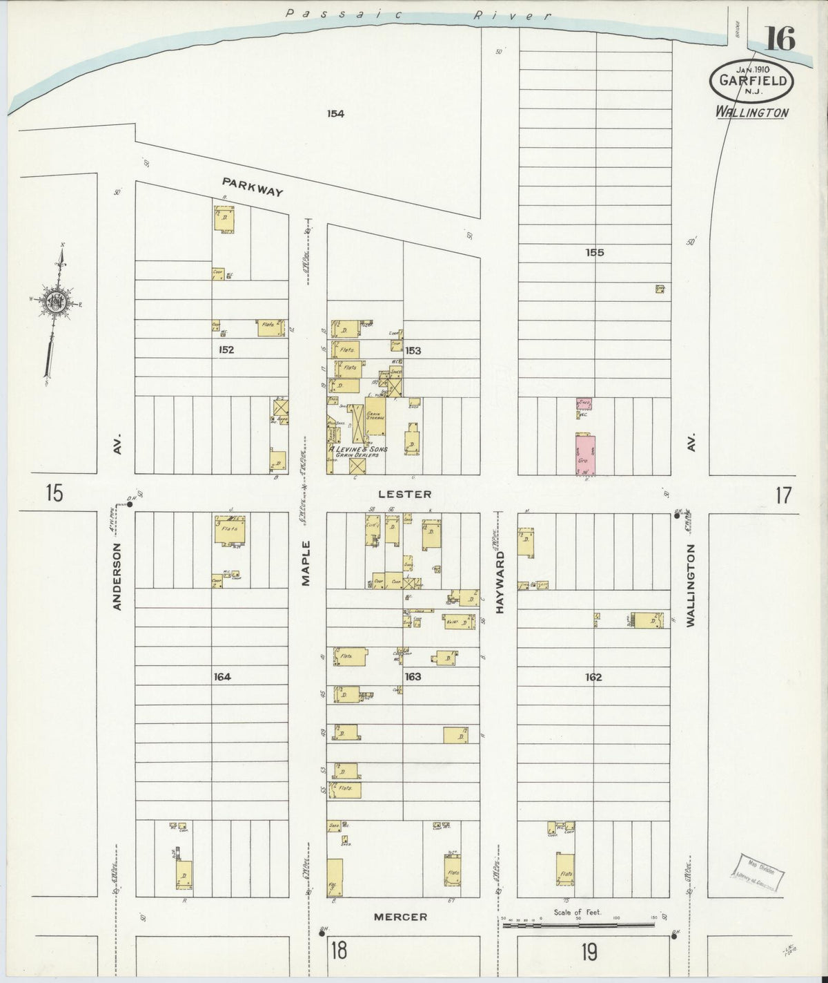 Sanborn Fire Insurance Map from Garfield, Bergen County, New Jersey (1910), Sheet #0016 - Historic Sanborn Fire Insurance Map Print, vintage old map wall art, antique decor, genealogy gift, New Jersey New Jersey map