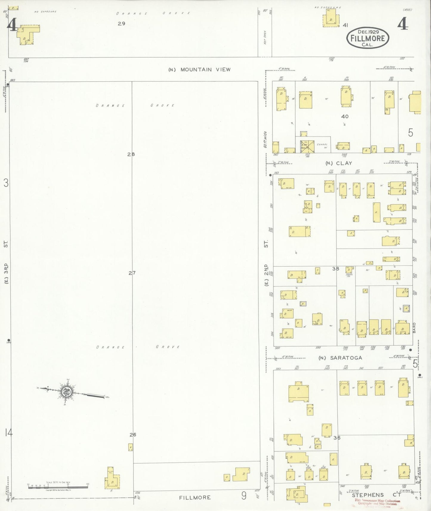 Sanborn Fire Insurance Map from Fillmore, Ventura County, California (1929), Sheet #0004 - Complete Map Set gallery image, historic Sanborn map, vintage wall art, California California