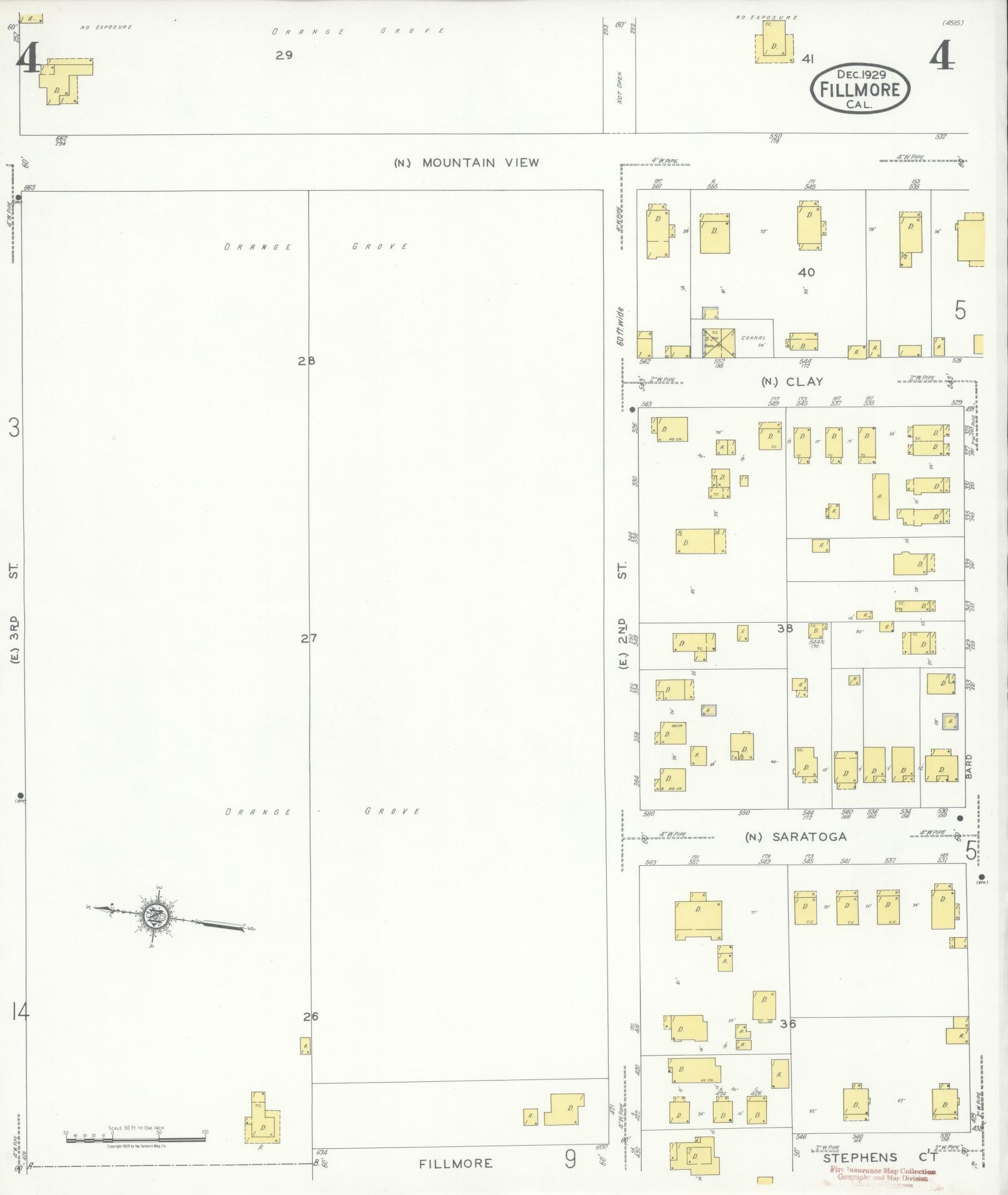Sanborn Fire Insurance Map from Fillmore, Ventura County, California (1929), Sheet #0004 - Complete Map Set gallery image, historic Sanborn map, vintage wall art, California California