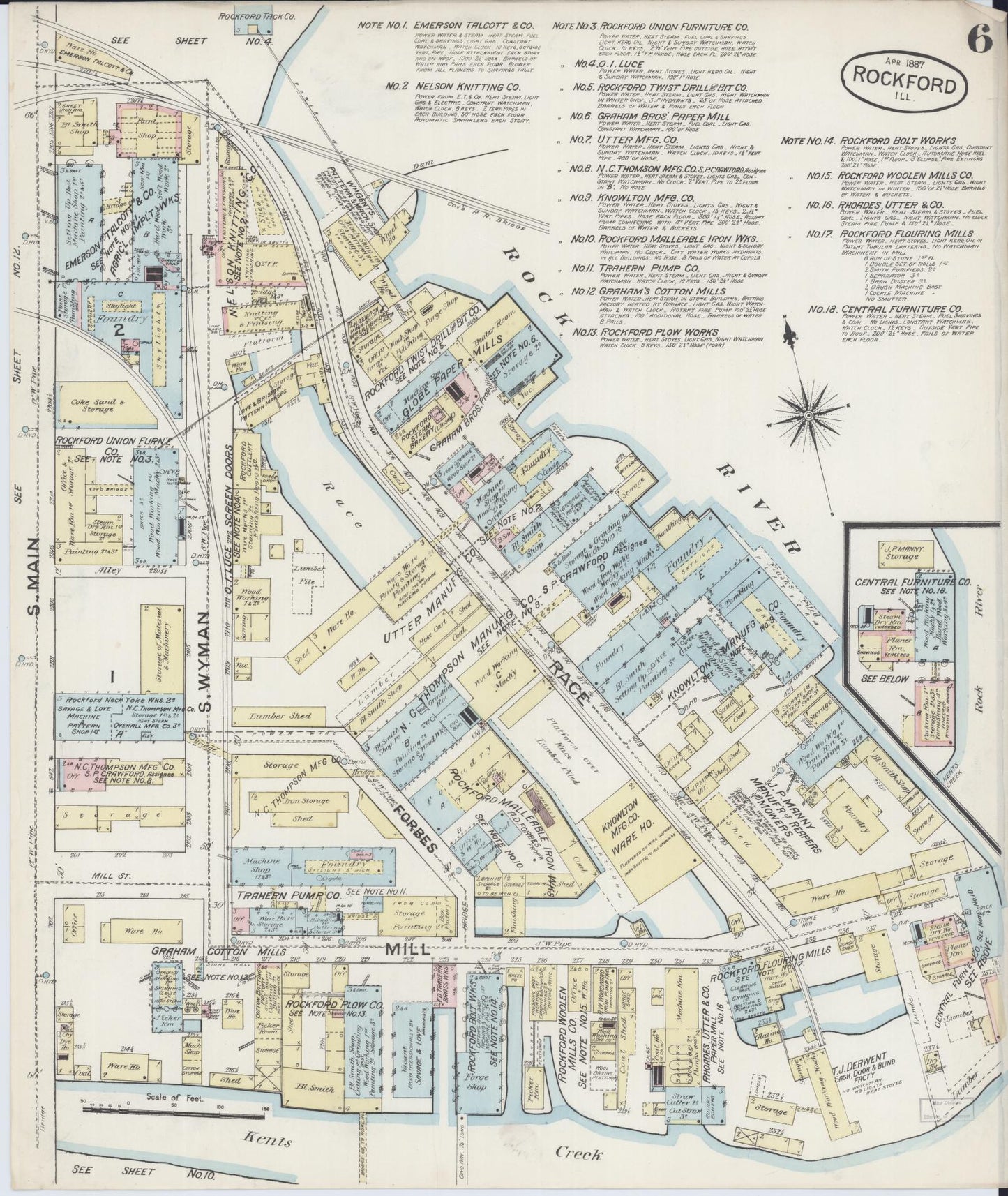 Sanborn Fire Insurance Map from Rockford, Winnebago County, Illinois (1887), Sheet #0006 - Complete Map Set gallery image, historic Sanborn map, vintage wall art, Illinois Illinois