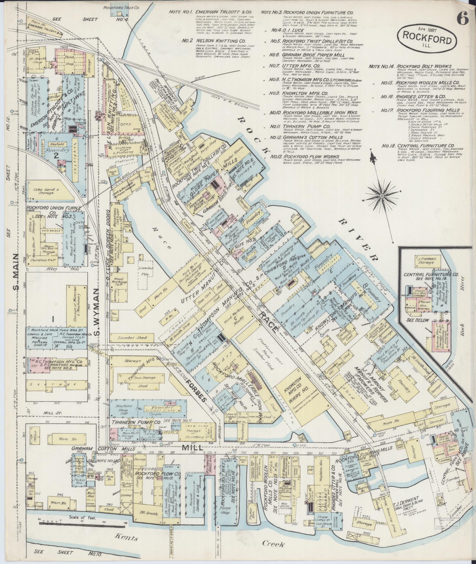 Sanborn Fire Insurance Map from Rockford, Winnebago County, Illinois (1887), Sheet #0006 - Complete Map Set gallery image, historic Sanborn map, vintage wall art, Illinois Illinois