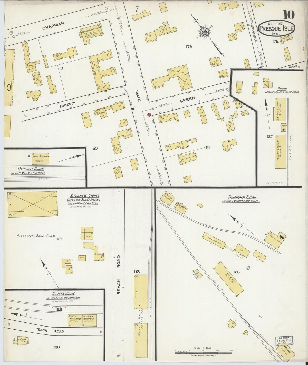 Sanborn Fire Insurance Map from Presque Isle, Aroostook County, Maine (1917), Sheet #0010 - Complete Map Set gallery image, historic Sanborn map, vintage wall art, Maine Maine