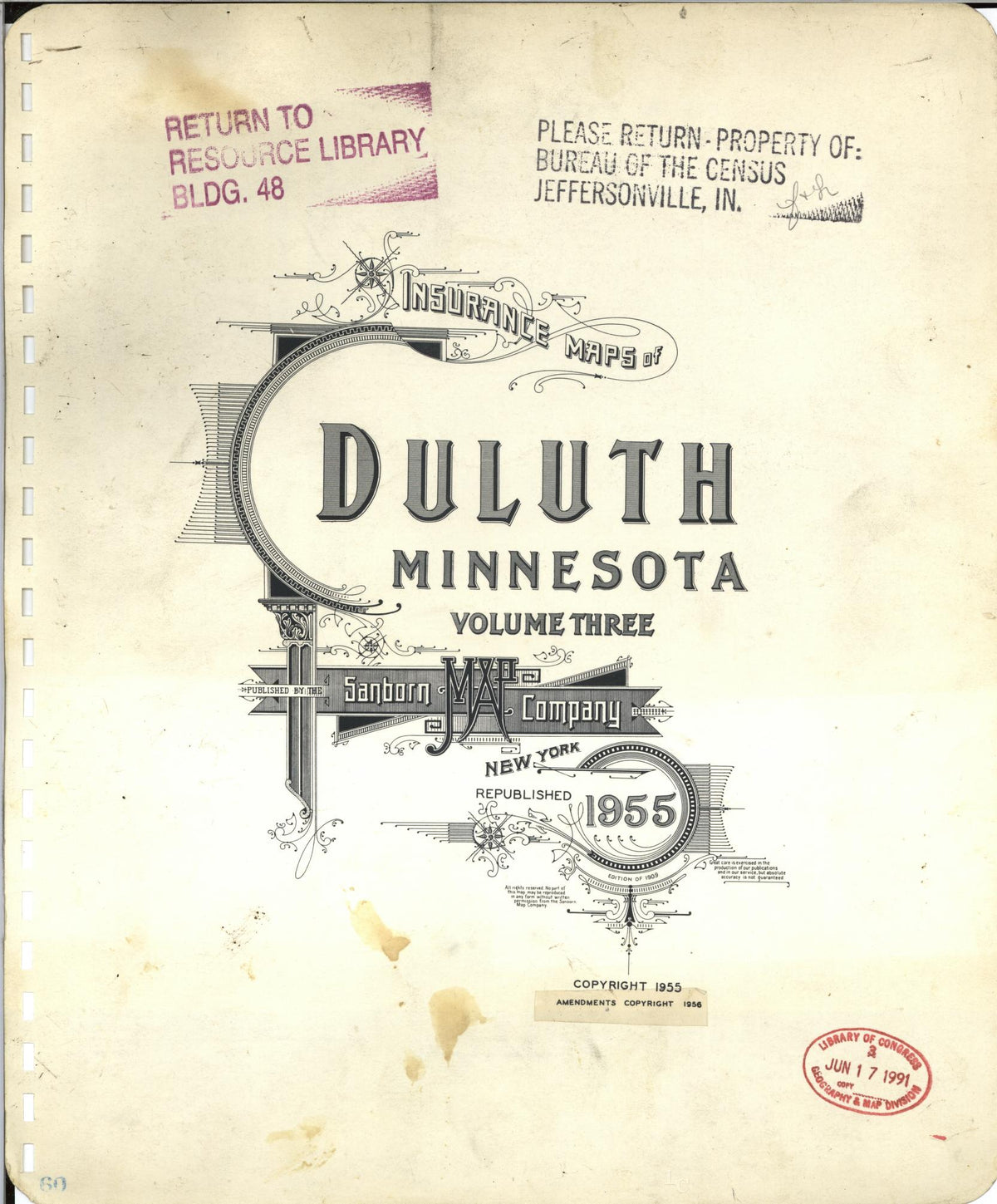 Sanborn Fire Insurance Map from Duluth, Saint Louis County, Minnesota (1963), Sheet #0001 - Historic Sanborn Fire Insurance Map Print, vintage old map wall art, antique decor, genealogy gift, Minnesota Minnesota map